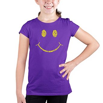 Be Happy Smiley Face - Girl's Word Art T-shirt