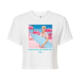 Juniors' Barbie The Movie My Job Is Beach Cropped Graphic Tee