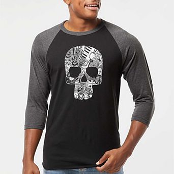 Rock n Roll Skull - Men's Raglan Baseball Word Art T-Shirt