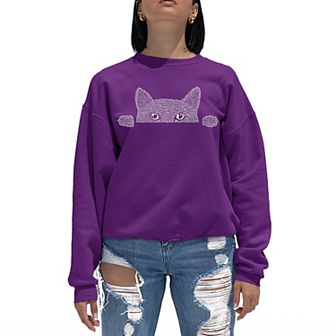 Peeking Cat - Women's Word Art Crewneck Sweatshirt