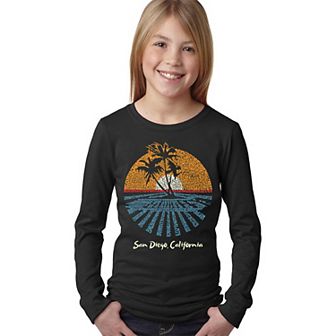 Cities In San Diego - Girl's Word Art Long Sleeve