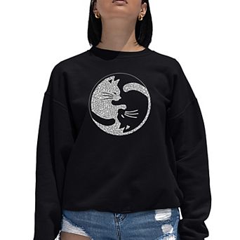 Yin Yang Cat - Women's Word Art Crewneck Sweatshirt
