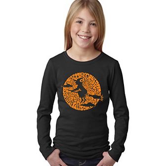 Girl's Word Art Long Sleeve - Spooky Witch