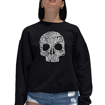 Flower Skull - Women's Word Art Crewneck Sweatshirt