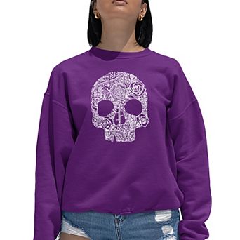 Flower Skull - Women's Word Art Crewneck Sweatshirt