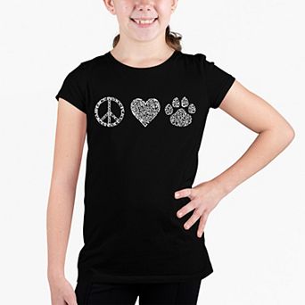 Peace Love Cats - Girl's Word Art T-shirt