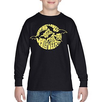 Boy's Word Art Long Sleeve - Halloween Bats