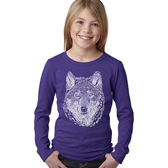Wolf - Girl's Word Art Long Sleeve
