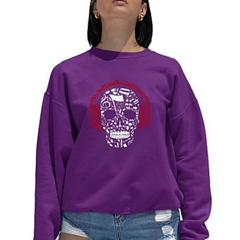 Music Notes Skull - Women's Word Art Crewneck Sweatshirt