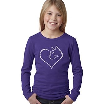 Cat Heart - Girl's Word Art Long Sleeve T-Shirt