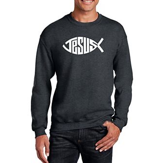 Christian Jesus Name Fish Symbol - Mens Word Art Crewneck Sweatshirt