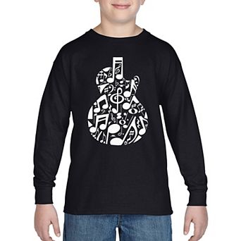 Music Notes Guitar - Boy's Word Art Long Sleeve T-Shirt