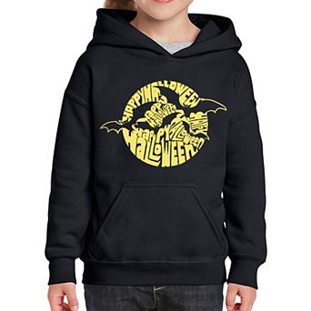 Girl's Word Art Hooded Sweatshirt - Halloween Bats