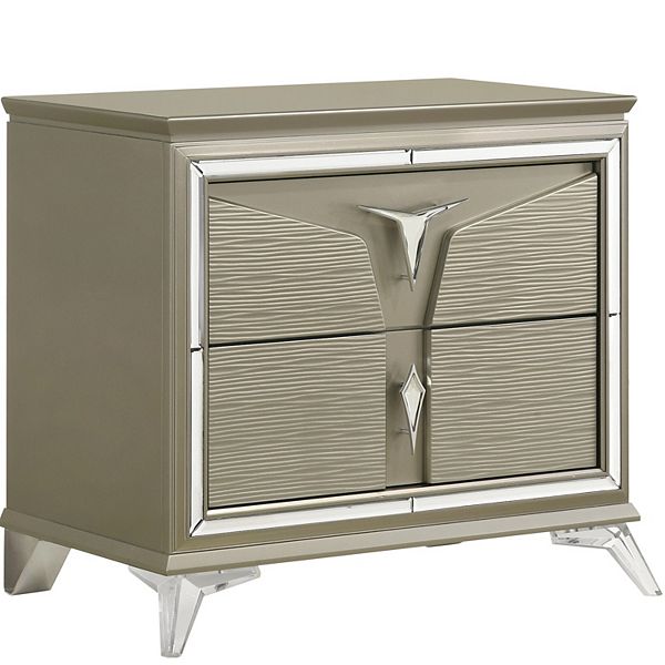 Samantha Modern Style 2Drawer Nightstand Made with Wood & Mirrored Accents