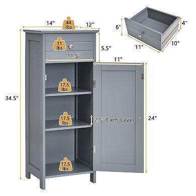 Wooden Storage Free-Standing Floor Cabinet with Drawer and Shelf