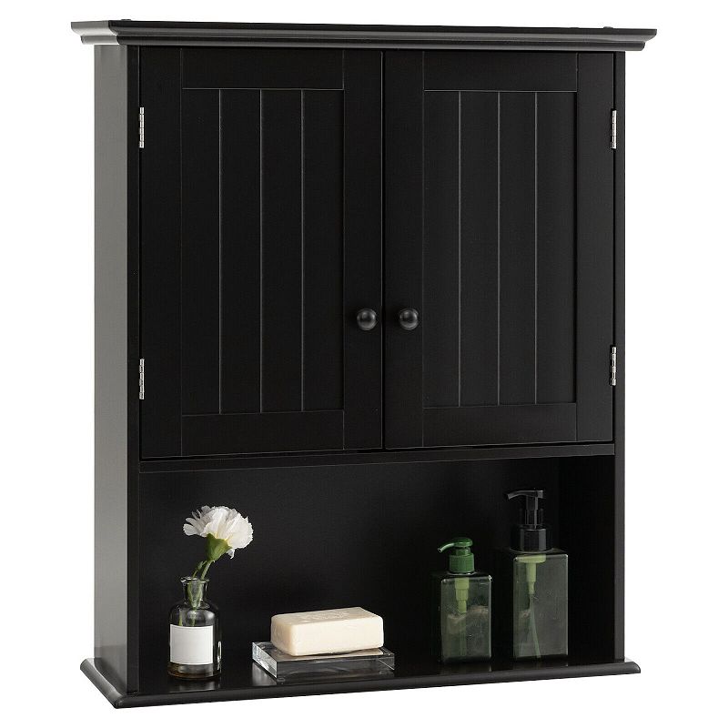 Dorset 27W 29H Wall Mounted Bathroom Cabinet With 2 Glass Cabinet Doors  And 1 Open Shelf