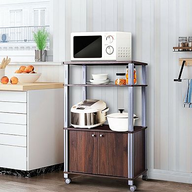 Multifunctional Rolling Kitchen Baker’s Rack with 2-Tier Shelf and Cabinet