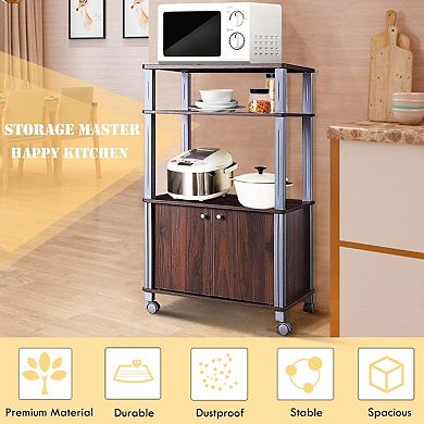 Multifunctional Rolling Kitchen Baker’s Rack with 2-Tier Shelf and Cabinet