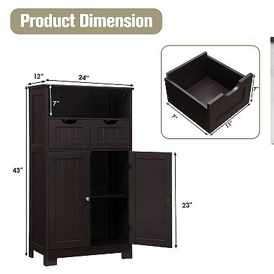 Bathroom Wooden Side Cabinet  with 2 Drawers and 2 Doors