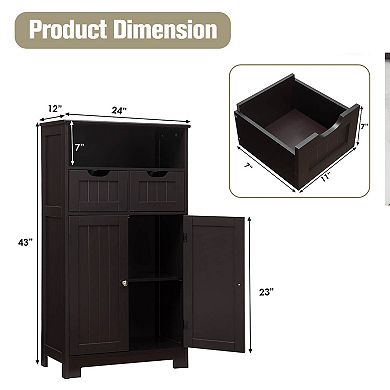 Bathroom Wooden Side Cabinet with 2 Drawers and 2 Doors