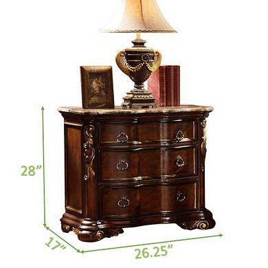 Bella Traditionsl Style 3-Drawer Nightstand Made with Wood