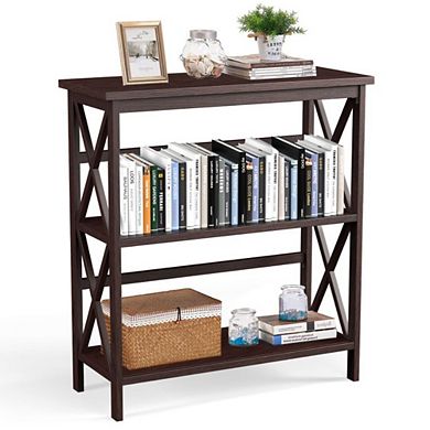 Hivvago 3-tier Wooden Multi-functional X-design Etagere Storage Bookshelf