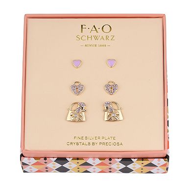 FAO Schwarz Gold Tone Poodle & Heart Earring Trio Set