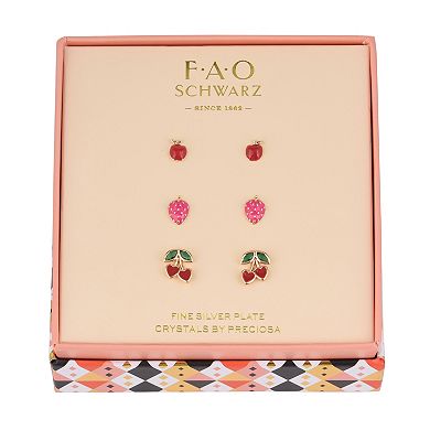 FAO Schwarz Gold Tone Cherry & Strawberry Trio Stud Earring Set