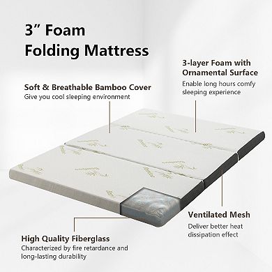 3 Inch Tri-fold Memory Foam Floor Mattress Topper Portable with Carrying Bag