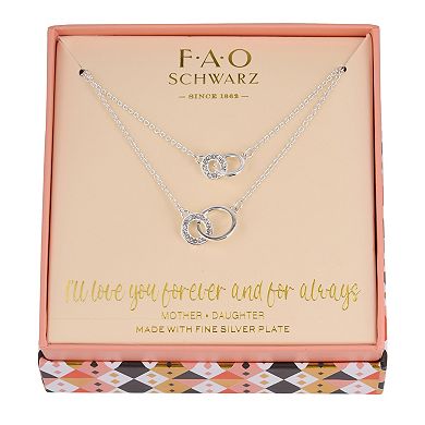 FAO Schwarz Silver Tone Interlocking Ring Mommy & Me Duo Necklace Set