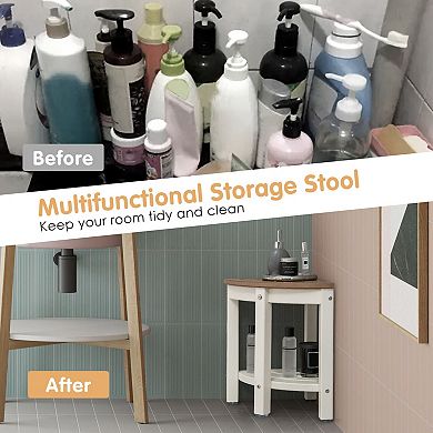 Corner Shower Bench Stool with Storage Shelf for Shaving Legs