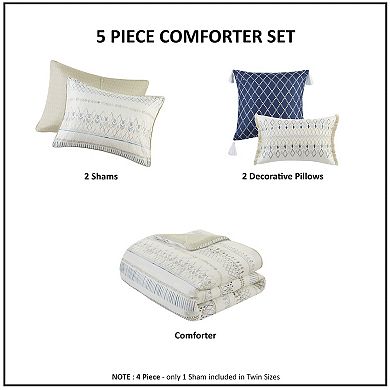 Madison Park Joshua 5-Piece Printed Seersucker Comforter Set with Throw Pillows