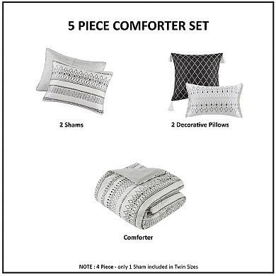 Madison Park Joshua 5-Piece Printed Seersucker Comforter Set with Throw Pillows