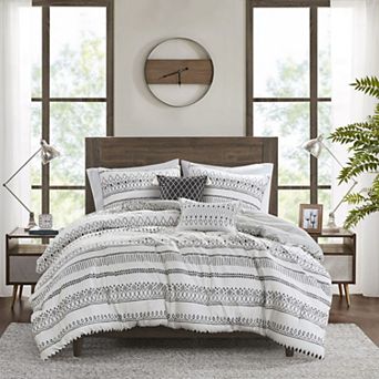 Madison Park Joshua 5 pc Printed Seersucker Comforter Set with Throw Pillows