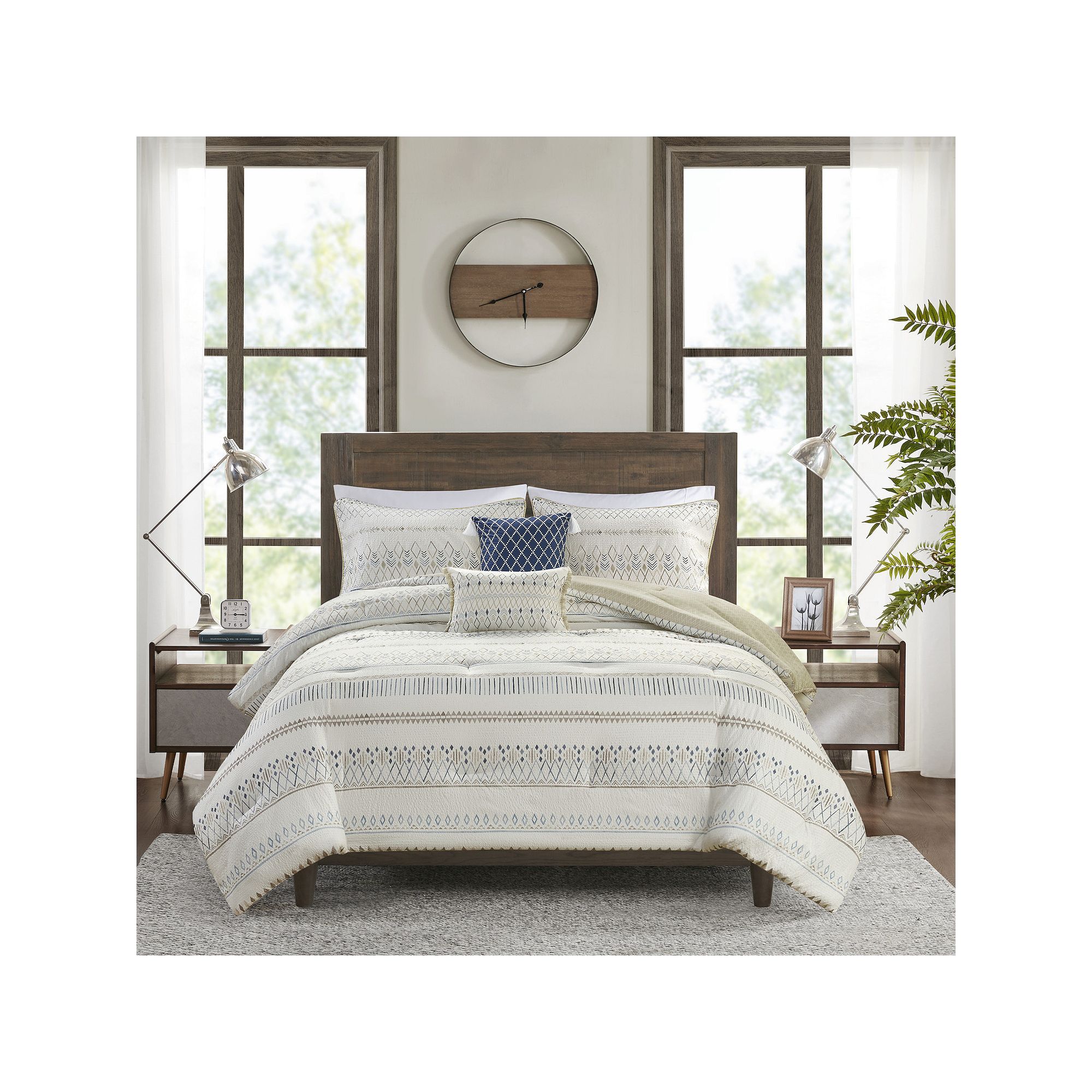 Madison Park Joshua 5-Piece Printed Seersucker Comforter Set with Throw Pil