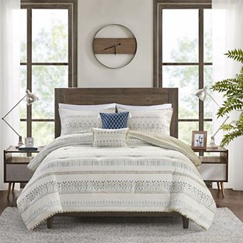 Madison Park Joshua 5 pc Printed Seersucker Comforter Set with Throw Pillows