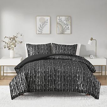 Intelligent Design Alaia Metallic Print Faux Fur Duvet Cover Set