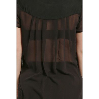 Women's Georgette Short Sleeve blouse Stretch Jersey Front High-Low Hem