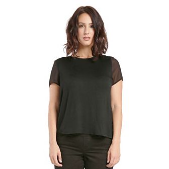 Women's Georgette Short Sleeve blouse Stretch Jersey Front High-Low Hem