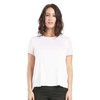 Women's Georgette Short Sleeve blouse Stretch Jersey Front High-Low Hem
