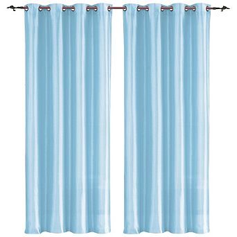 J&V TEXTILES Solid Grommet Faux Silk Window Curtain Drapes Treatment in 84" Length- Set of 2
