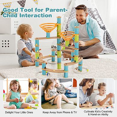 162 Pieces Wicker Marble Run Educational Learning Toy Set