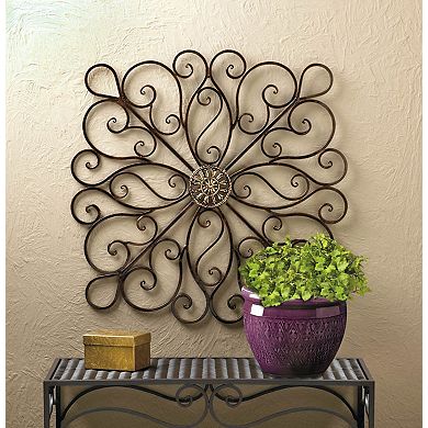 Wrought Iron 36-inch Bronze Scrolled Wall Decor