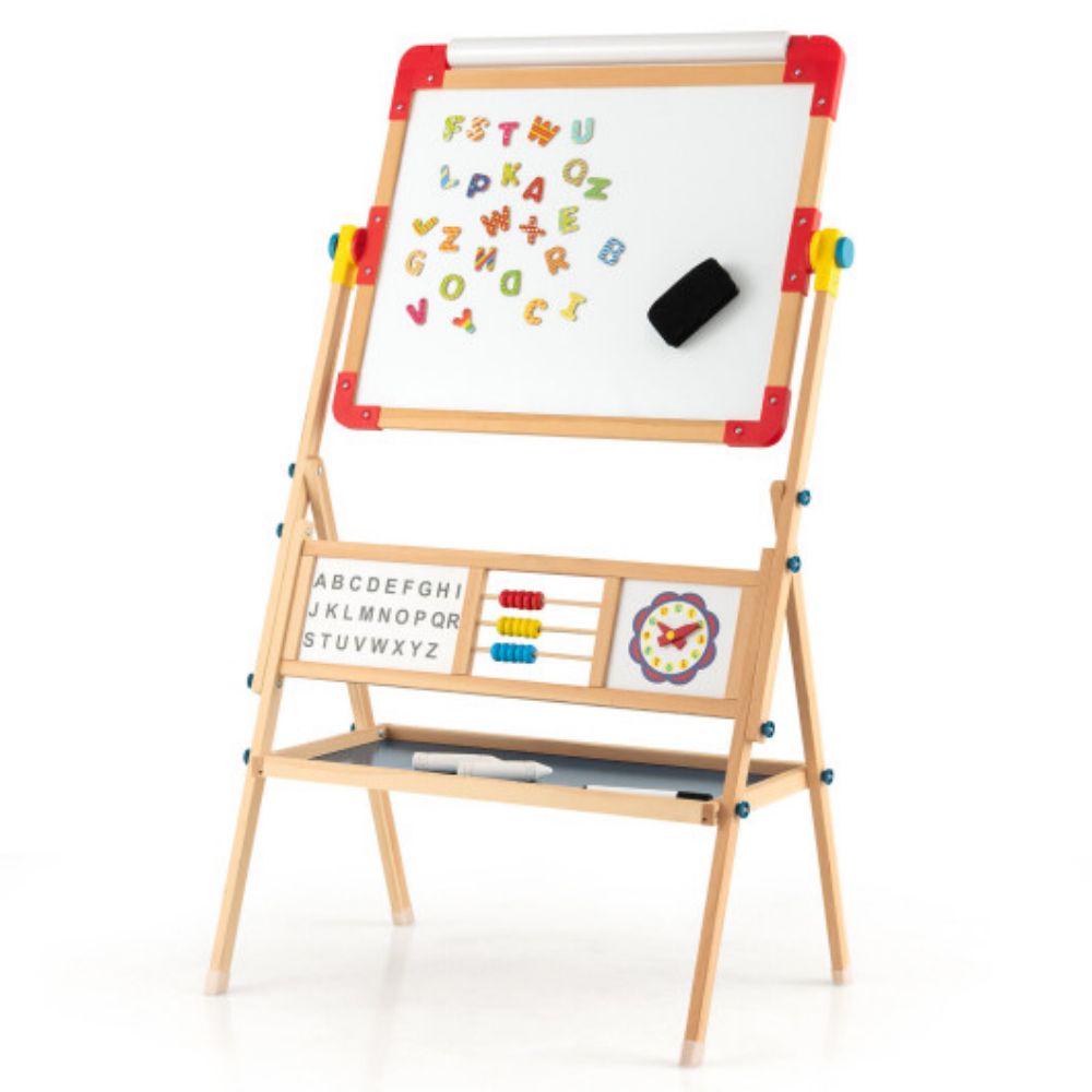 3-in-1 Folding Tabletop Easel with Chalkboard, Whiteboard, and