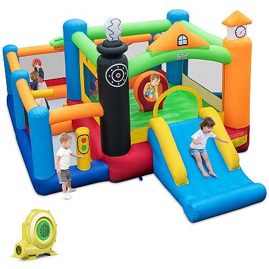 Train Themed Kids Bouncer with Slide and Basketball Hoop with 950W Air Blower