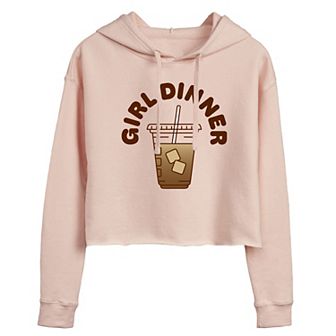 Juniors' Iced Coffee Girl Dinner Cropped Graphic Hoodie