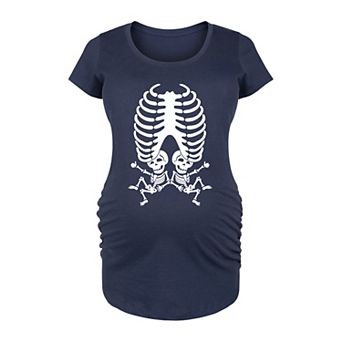 Maternity Skeleton Baby Twins Halloween Graphic Tee