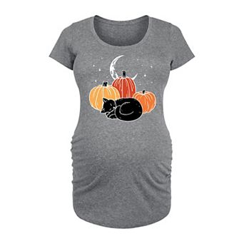 Maternity Black Cat Pumpkin Nap Halloween Graphic Tee