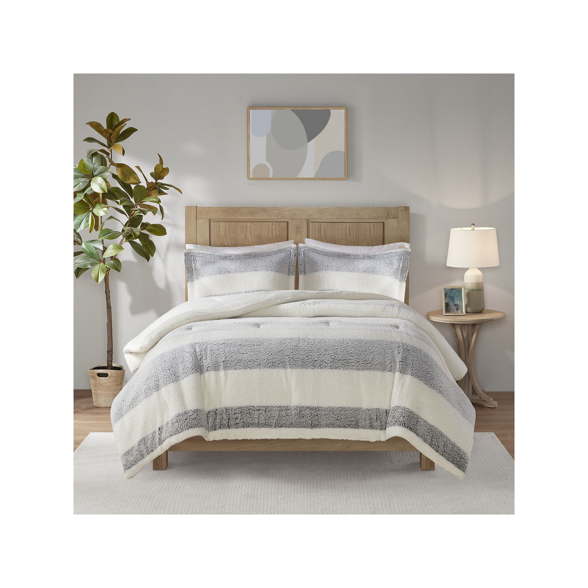 Madison Park Hollis Sherpa Midweight Comforter Set, Green Ivory