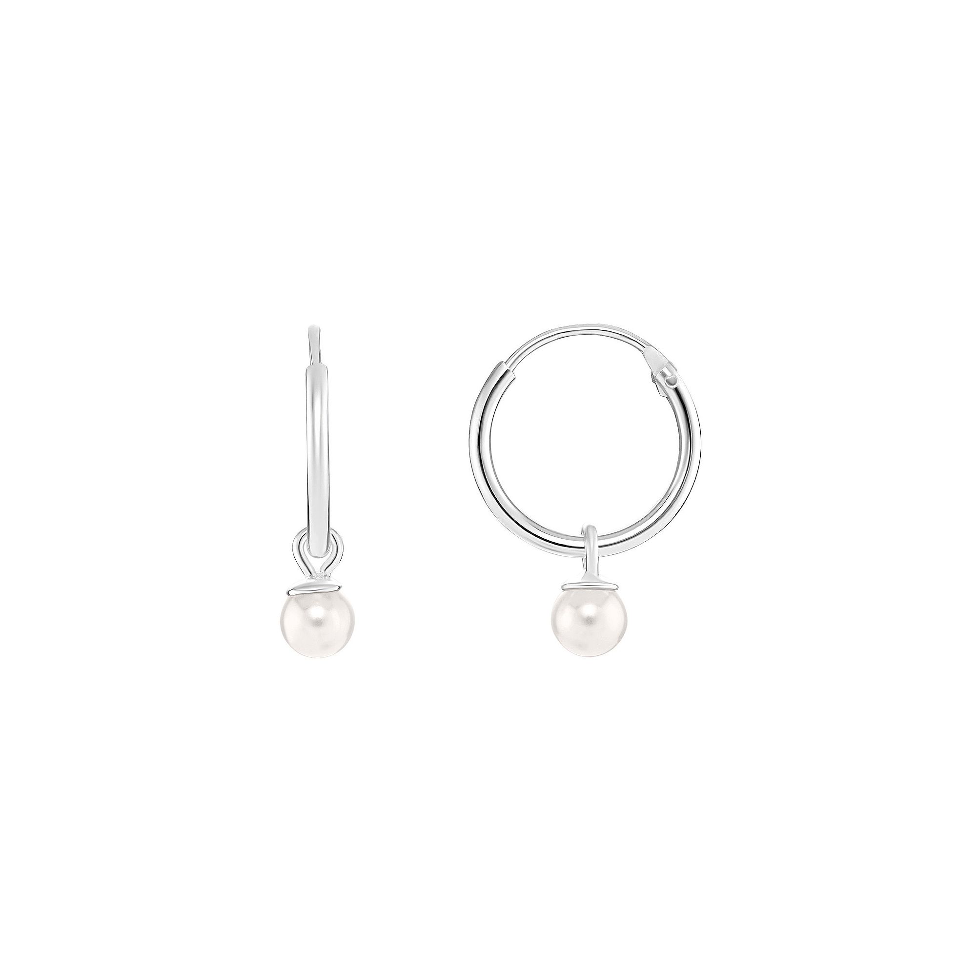 PRIMROSE Sterling Silver White Glass Pearl Drop Endless Hoop Earrings, Wome